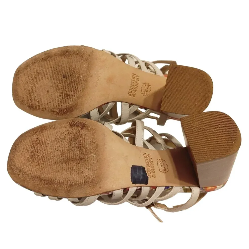 Johnston Murphy Cross Strap Leather Block Heels Strappy Sandals White Womens 5.5